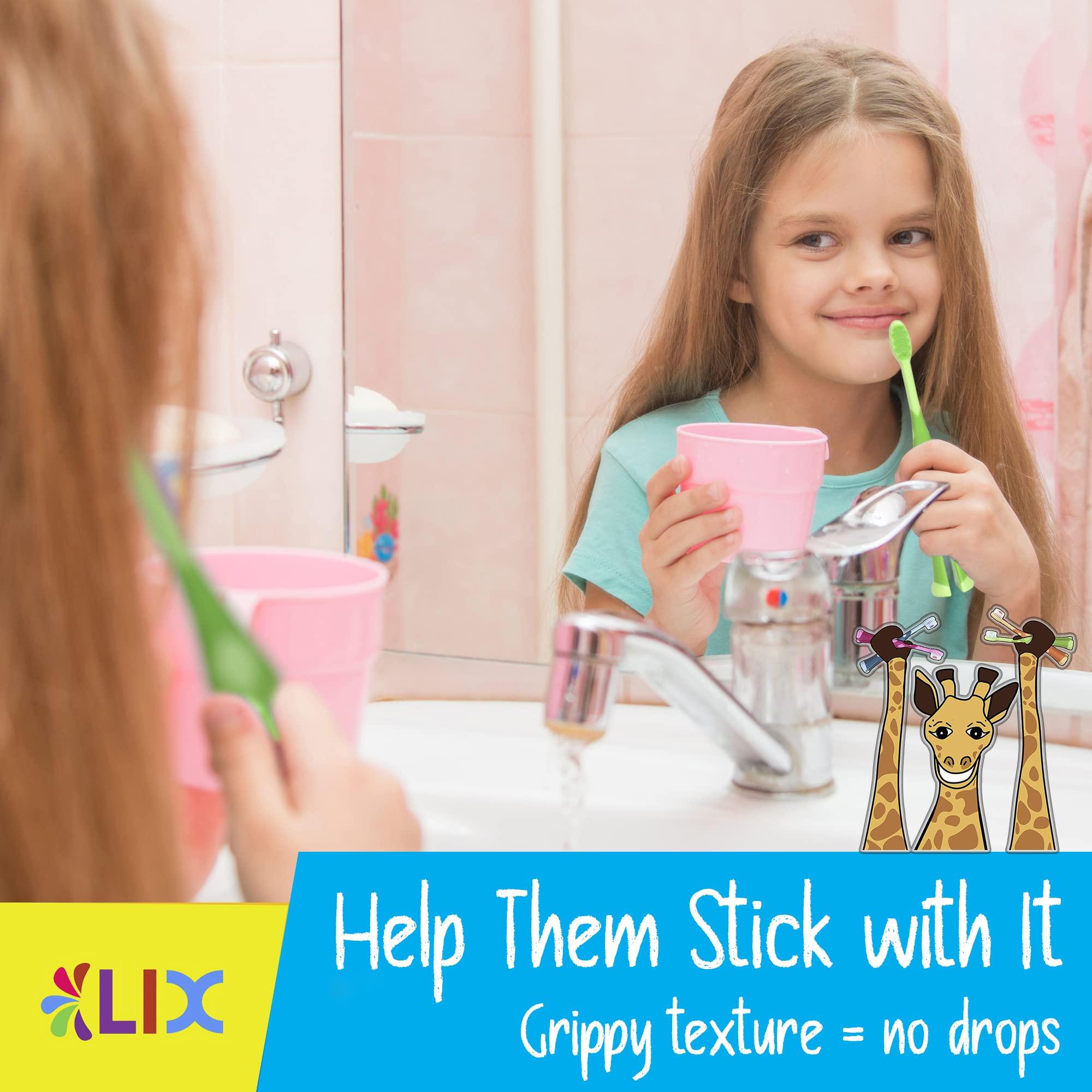 55Dental 55Dental Kids Toothbrush Set of 8 Soft Giraffe Toothbrush for Kids 3-12. Easy-Grip, Bristle Cover, Self-Standing & Splited Bottom for Cup Rim. by Lix, 4 Colors