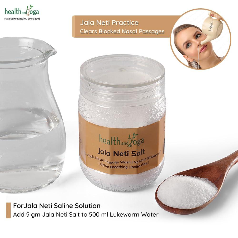 HEALTHANDYOGA HealthAndYoga Jala Neti Salt Jar (300 gms or 10 oz) - Non-Iodised, Pure Grade Sodium Chloride -Safe Hygienic Saline Solution for Yogic Nasal Wash Clears Blocked Mucus - Use with Neti Pots