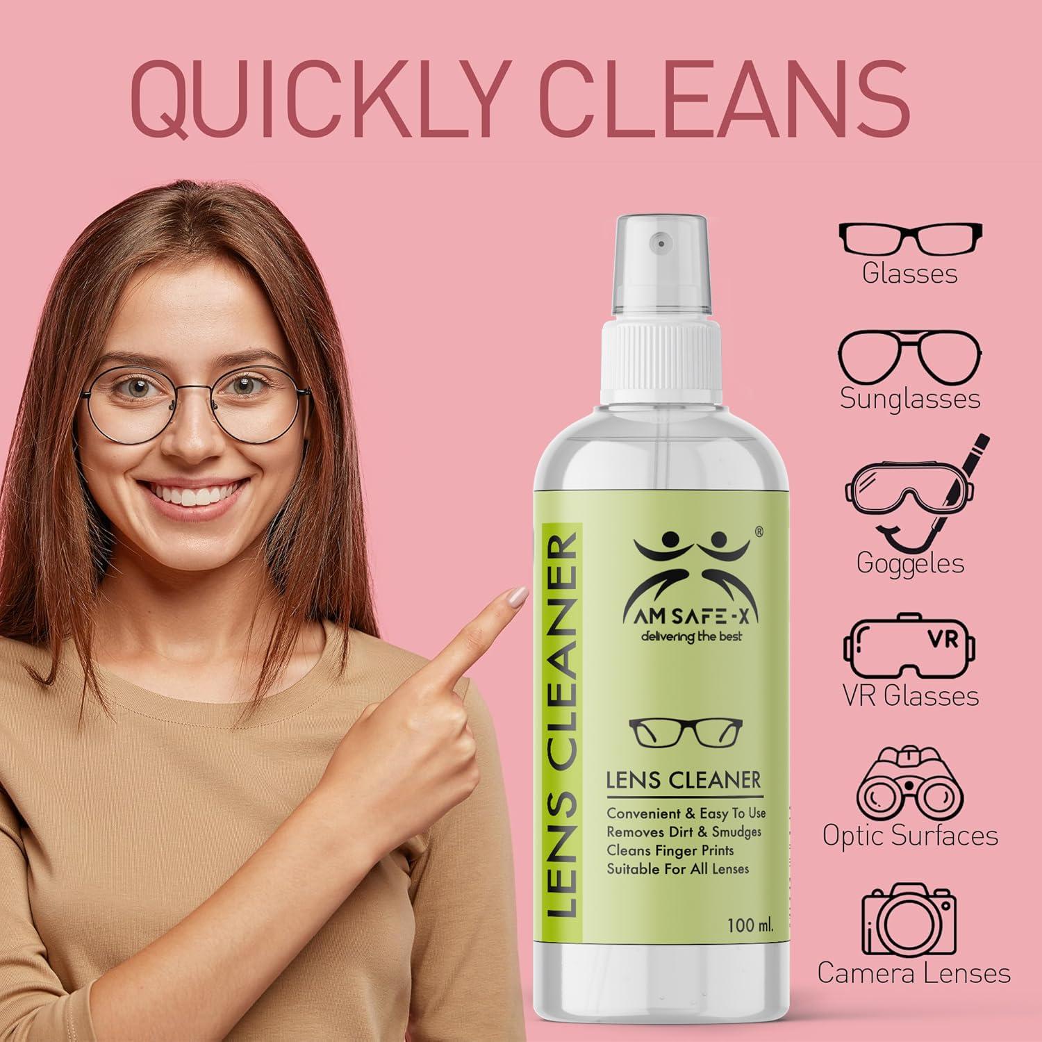 AM SAFE-X delivering the best AM SAFE-X Lens Cleaner for Spectacles, Eyeglasses, Sunglasses, Camera Lenses and Binoculars, 100 ml Pack 1
