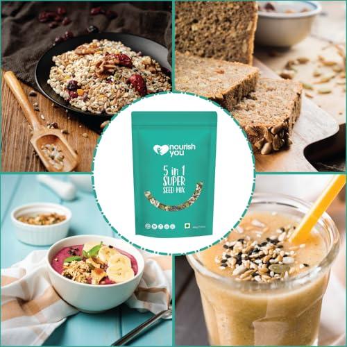 NOURISH YOU Nourish You 5 in 1 Seeds Mix 200g - Edible Seeds | Healthy Seeds | Healthy Snacks | 100% Natural and Roasted Seeds | Fiber Rich Seeds