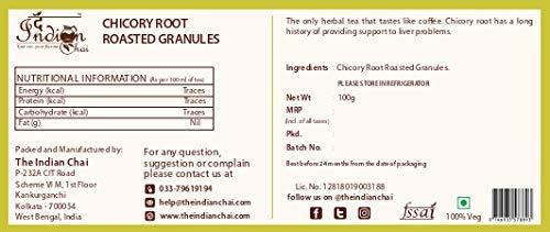 The Indian Chai The Indian Chai  Chicory Root Roasted Granules 100g, Chicory Coffee (Inulin, Prebiotic Dietary Fiber) Rich Flavor, Caffeine Free, Natural Tea and Coffee Substitute