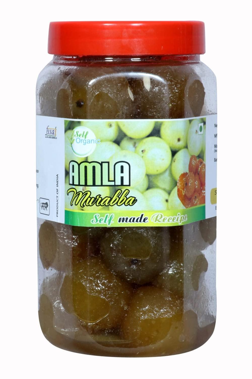 Self Organic Self Organic Homemade Organic Sweet Amla Murabba Indian Gooseberry | Fresh & Natural Amla Murabba - Helps in Immunity Boost | No Artificial Colors & Flavors | 900 Gram