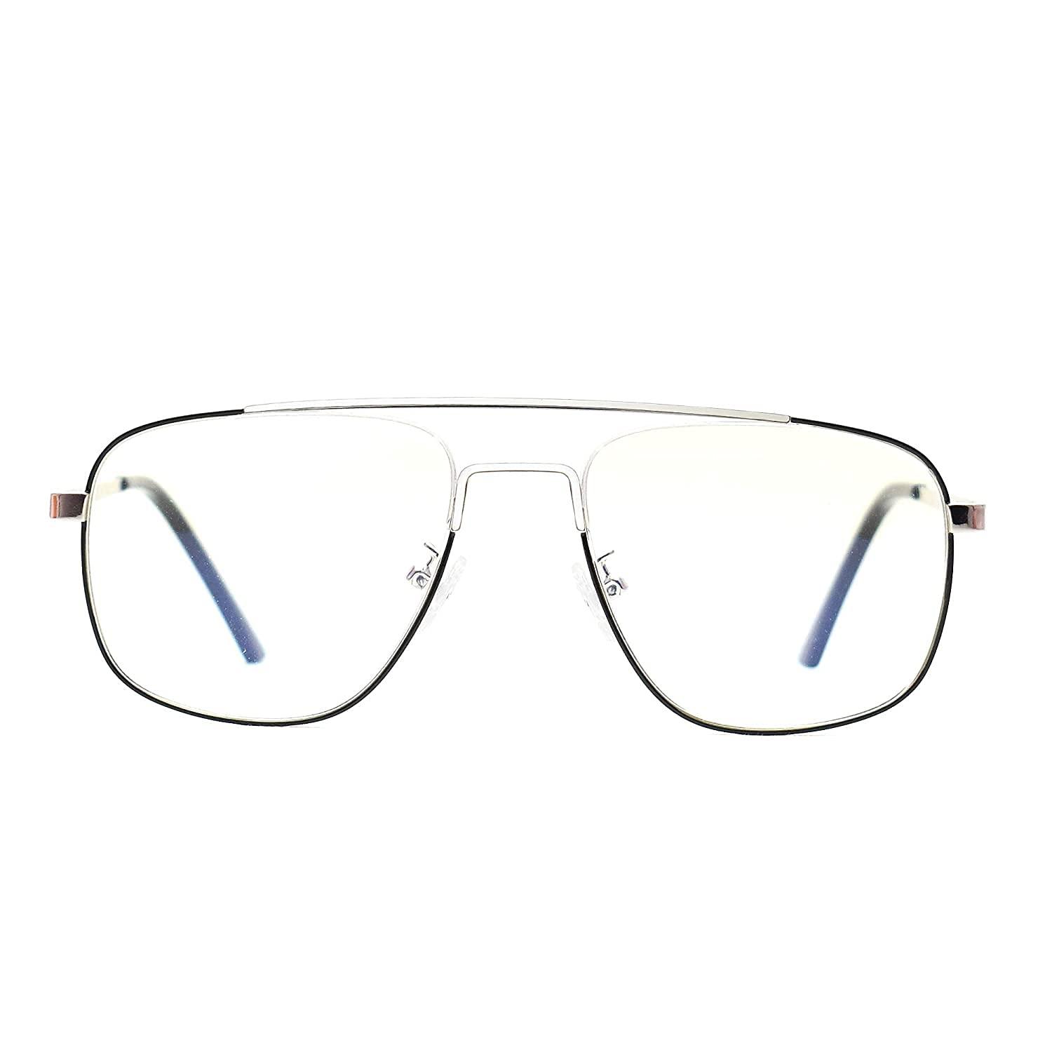 Roshfort Roshfort Blue Light Blocking Glasses Aviator Half Rim Fashion Blue Light Filter Glass for Women Anti Eyestrain & UV Protection Computer Eyeglasses (Large) (Silver Black)