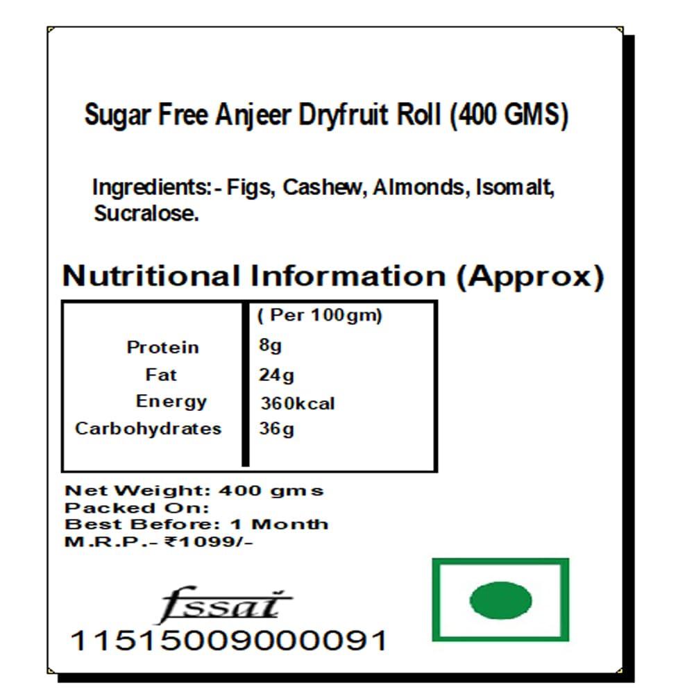 Ghasitaram Gifts Ghasitaram Gifts Sugar Free Anjeer Dryfruit Roll (400 GMS) |Gift for Diwali,Holi,Rakhi,Valentine,Christmas,Birthday,Anniversary,Gift for Her,Him,Mothers Day,Fathers Day|