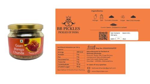 BB PICKLES BB PICKLES Homemade Goan Mango Chunda/Kerala Sweet Lime/Khatta Meetha Mango Pickle Authentic Recipe and Taste (Pack of 3 Jar 300g Each)