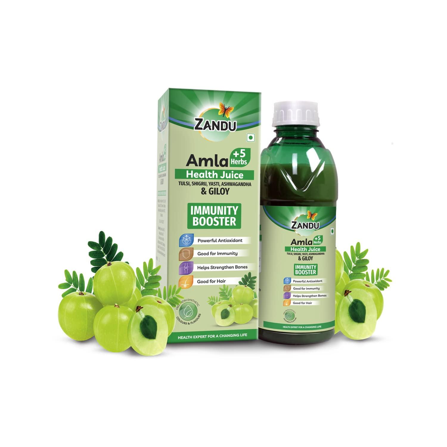 Zandu Zandu Amla Juice 1L, with 5 added Herbs, Immunity Booster, Pure and Natural, Powerful Antioxidant, Good for Bones and Hair, No Added Sugar & Zandu Pancharishta 650ml