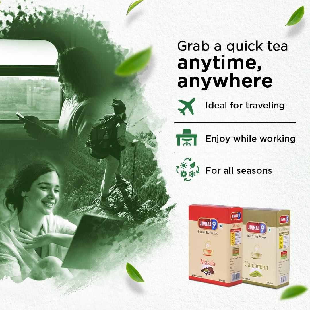 Jivraj 9 Jivraj 9 Combo Pack of Instant Tea Premix, Masala Instant Tea Premix (Pack of 3) & Cardamom Instant Tea Premix (Pack of 1), 10 Sachets Each, Pack 4