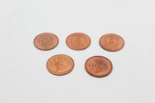 UROOH Divya Spiritual Original Tambe Ka Sikka for Puja/Pooja, Astrological Pure Copper Coins Set of 5 for Lal Kitab Remedy, Small Tambe Ke Sikke Without Hole for Grah Pravesh