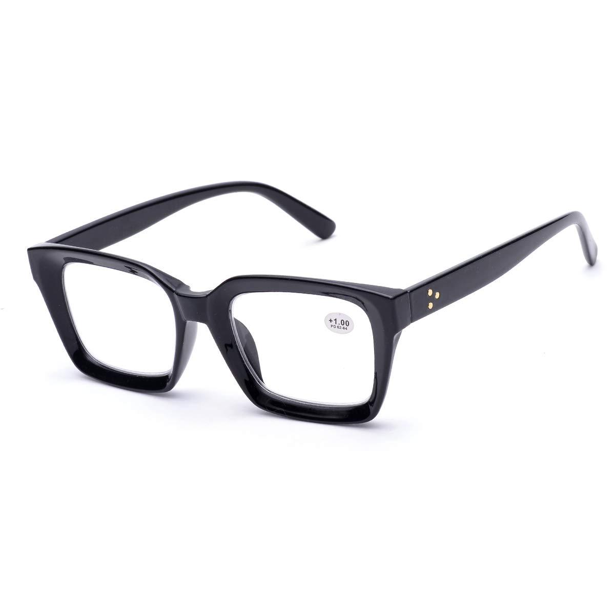 ZUVGEES ZUVGEES Retro Style Square Reading Glass Big Eyeglass Frames Large lens 50mm (Black, 1.50)