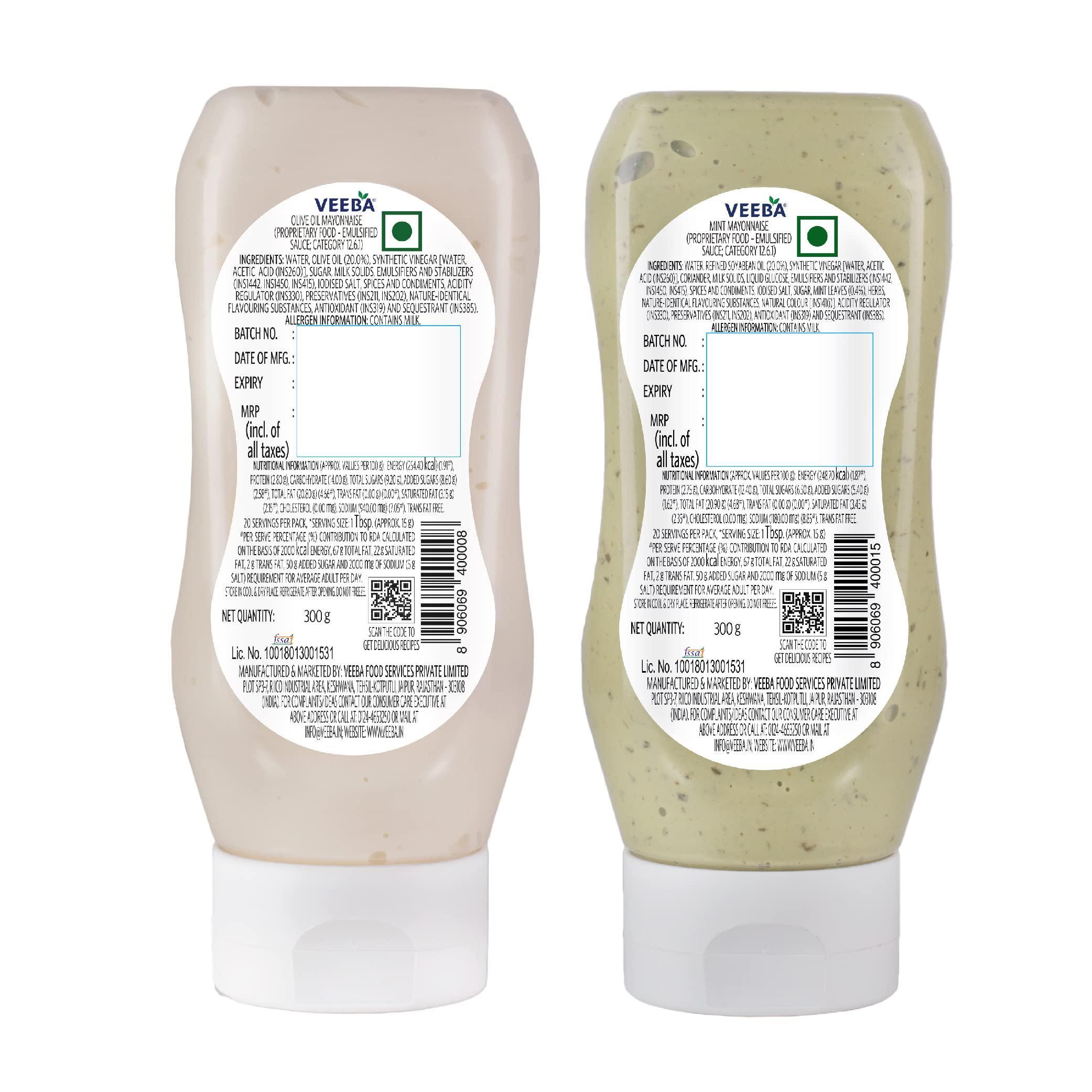 VEEBA Veeba Olive Oil Mayonnaise, 300g and Mint Mayonnaise, 300g - Pack of 2