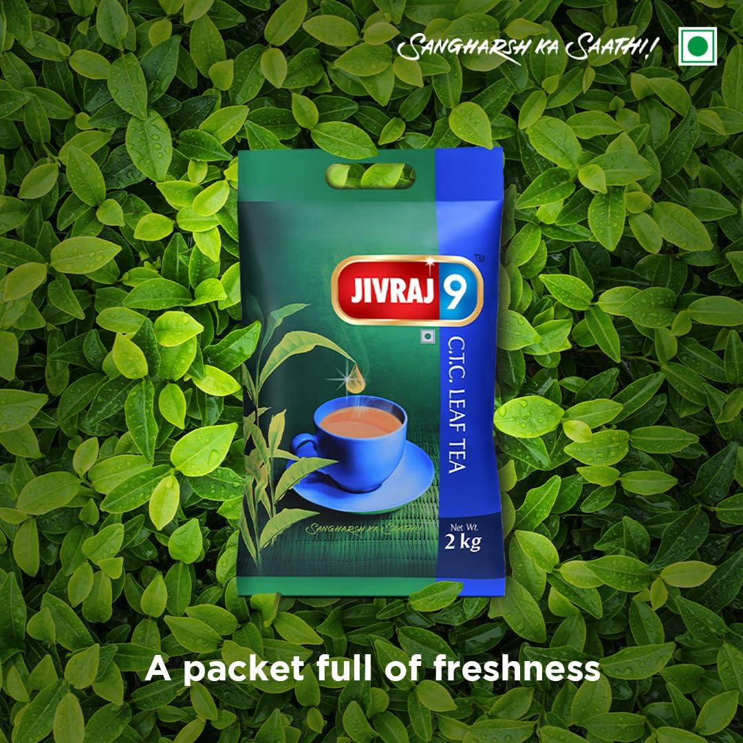 Jivraj 9 Jivraj 9 CTC Tea Leaf, Premium Assam Tea Leaves, Crush-Tear-Curl Tea Leaf Process, 2 Kg, Pack 1