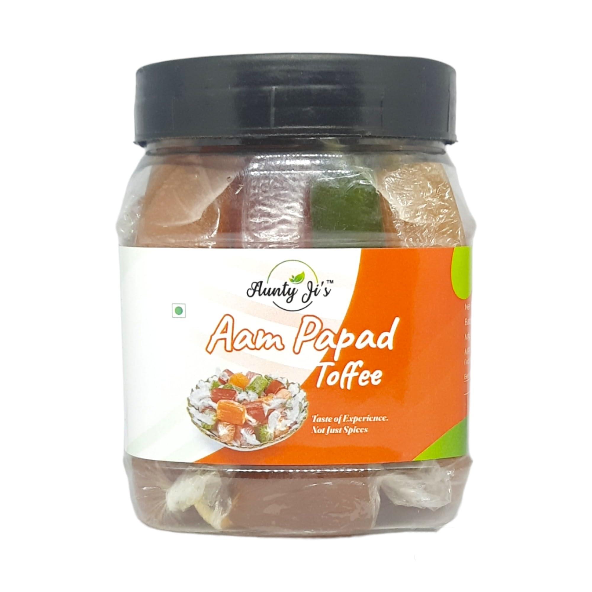 Aunty Ji\'s Aunty Ji\'s Aam Papad Toffee | 3 Variants in 1 Jar 500 Grams | Made with Real Juicy Mangoes | Suits Every Age Group