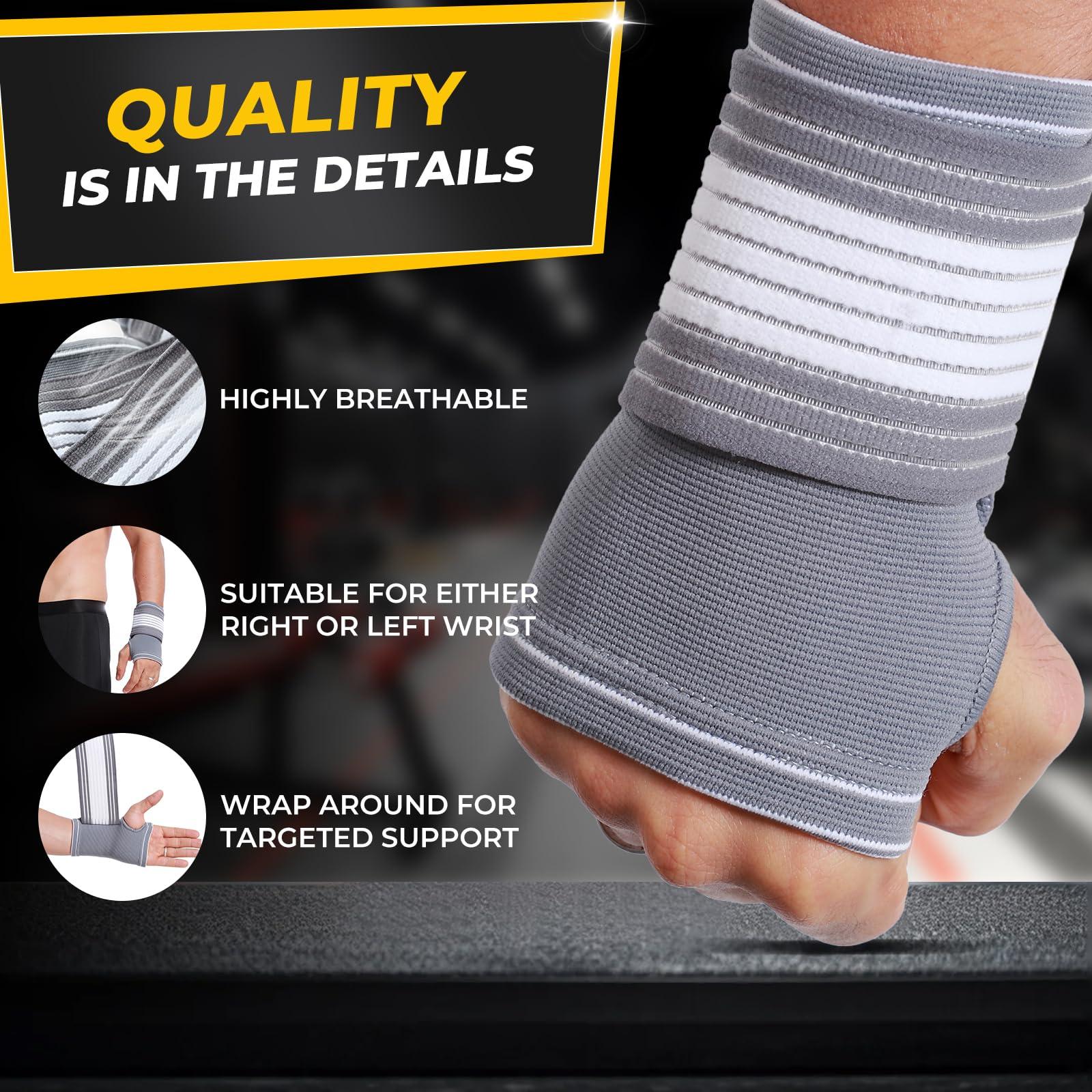 NEOtech Care Neotech Care Hand Palm Wrist Support (1 Pair) - Adjustable Compression Strap - Elastic & Breathable Fabric - for Tendonitis, Sport, Bowling, Boxing - Grey Color (Size M)