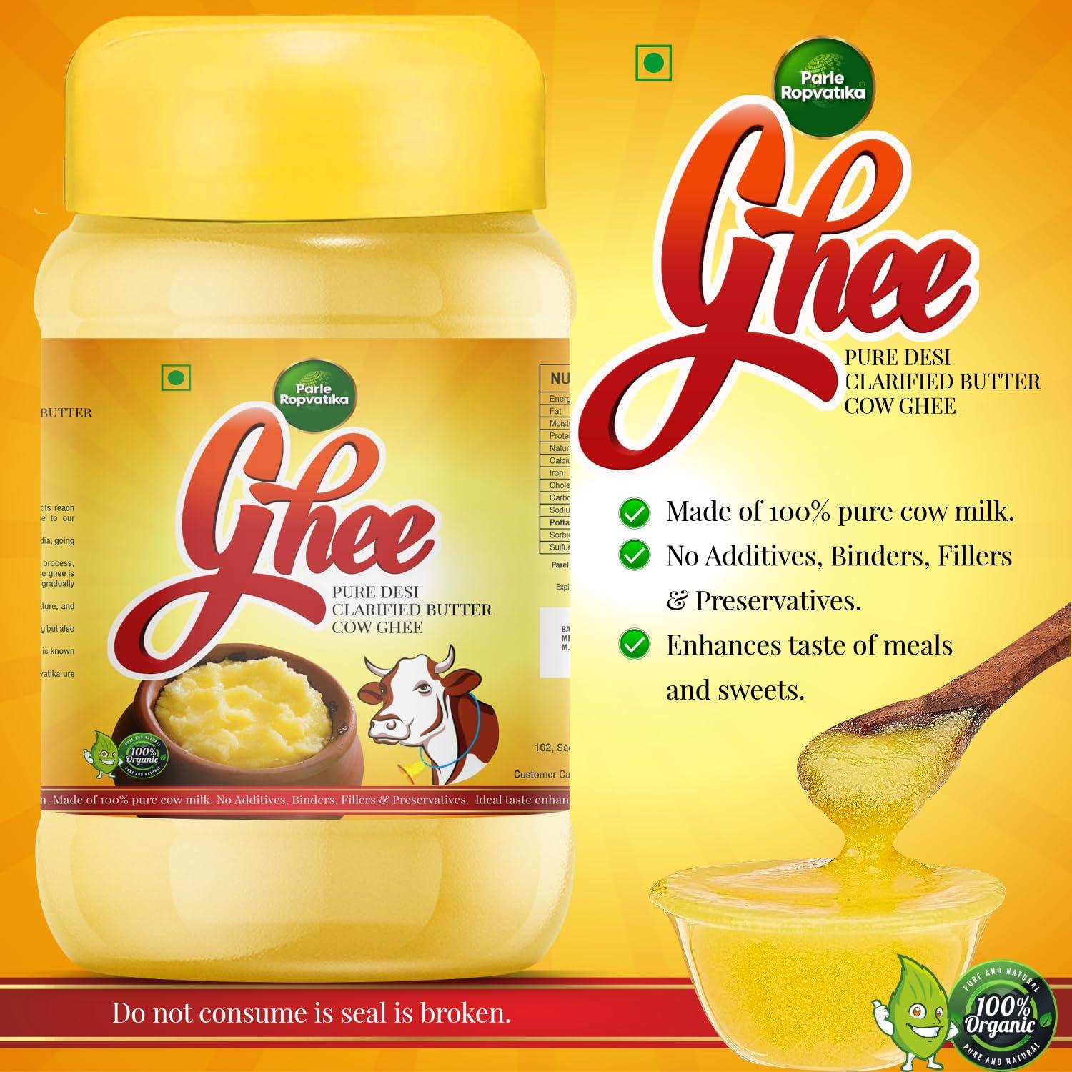 Parle Ropvatika Parle Ropvatika Pure Desi Cow Ghee 1 Liter Pack 2 (2 Liter) Clarified Butter - Desi Ghee with Rich Aroma (1 Liter x 2 (2 Liter))
