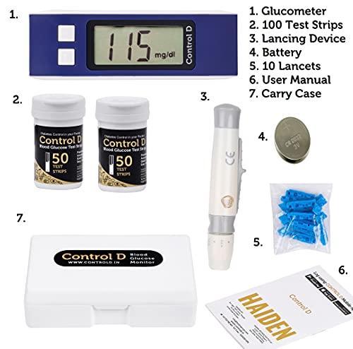 Control D Control D Blue Glucose Blood Sugar testing Machine with 100 Strips Glucometer