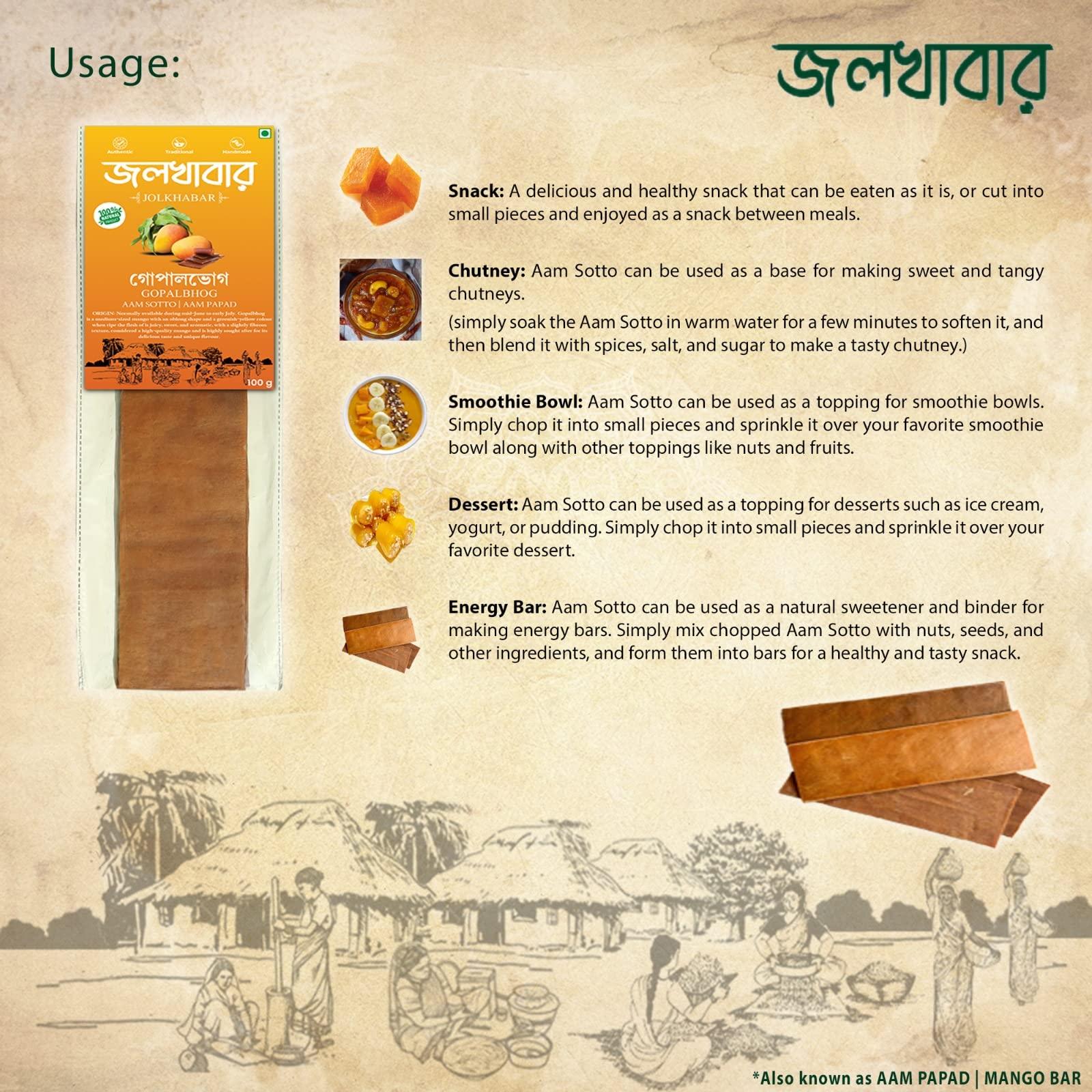 JOLKHABAR JOLKHABAR | HIMSAGAR - FAZLI AAM SOTTO Combo Pack | Himsagar - Fazli Mango Aam Papad | Aam Shotto | 100% Natural | Sundried | Authentic - Traditional - Handmade | Natural Sweetness of Mango | 200gm Pack (100gms each)