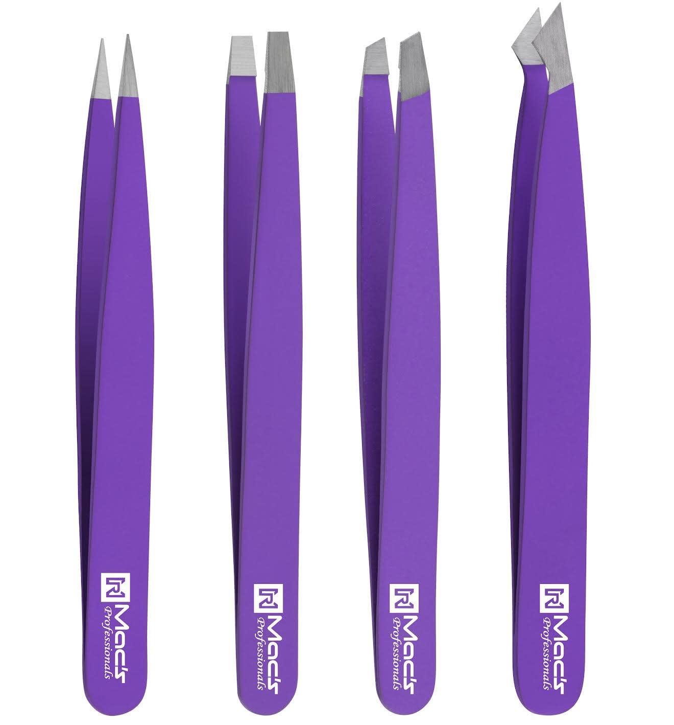 PROMAX Promax Care EyeBrow 4-piece Tweezers Set;-for Eyebrow Plucking, Ingrown Hair -Best for Eyebrow Hair, Facial Hair Removal,Splinter - Stainless Steel Precision Sharp- Pointy Ends Meet Perfectly (Purple)