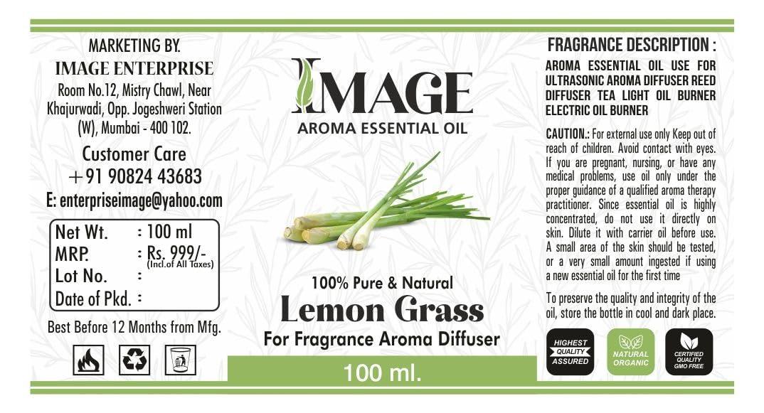 IMAGE ENTERPRISE Image Enterprise Diffuser Aroma Essential Oil Used for Air Electric Revitalizer Machine Use Home Office washroom Indoor & Outdoor (Lemon Grass, 100ML)
