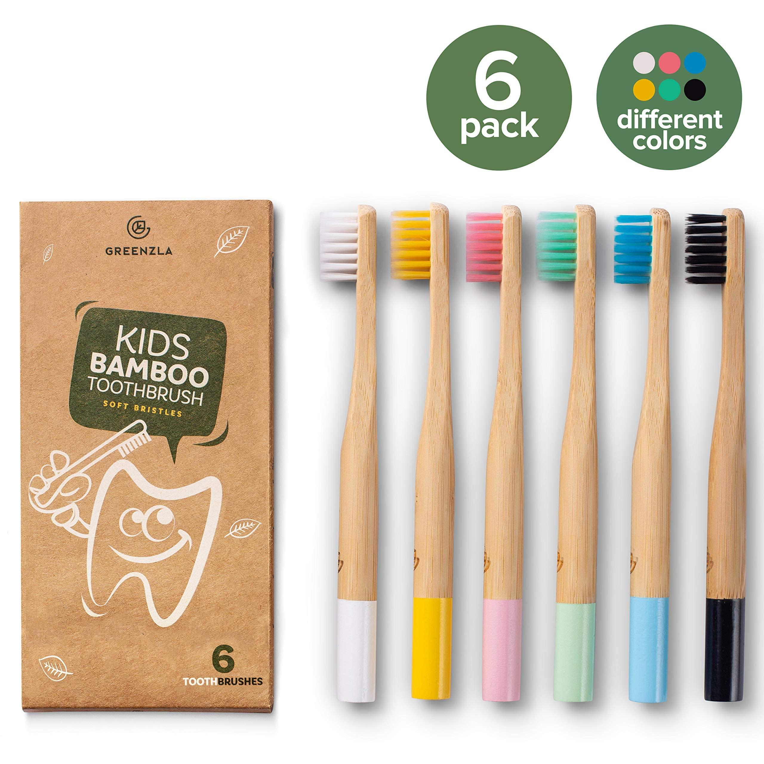 GREENZLA Greenzla Kids Bamboo Toothbrushes (6 Pack) | BPA Free Soft Bristles Toothbrushes | Eco-Friendly, Natural Bamboo Toothbrush Set | Biodegradable, Compostable & Organic Charcoal Wooden toothbrushes
