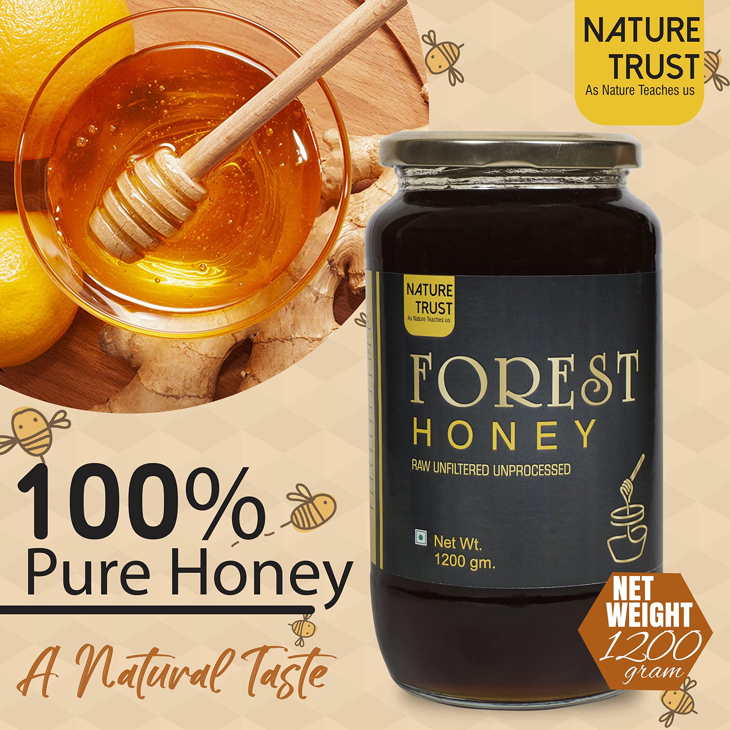 NATURE TRUST Nature Trust Raw Organic Forest Honey,1200 Gram, Wild, Unprocessed, Unheated, Non Pasteurized, Original Honey 100% Pure and Natural (1.2 Kg)