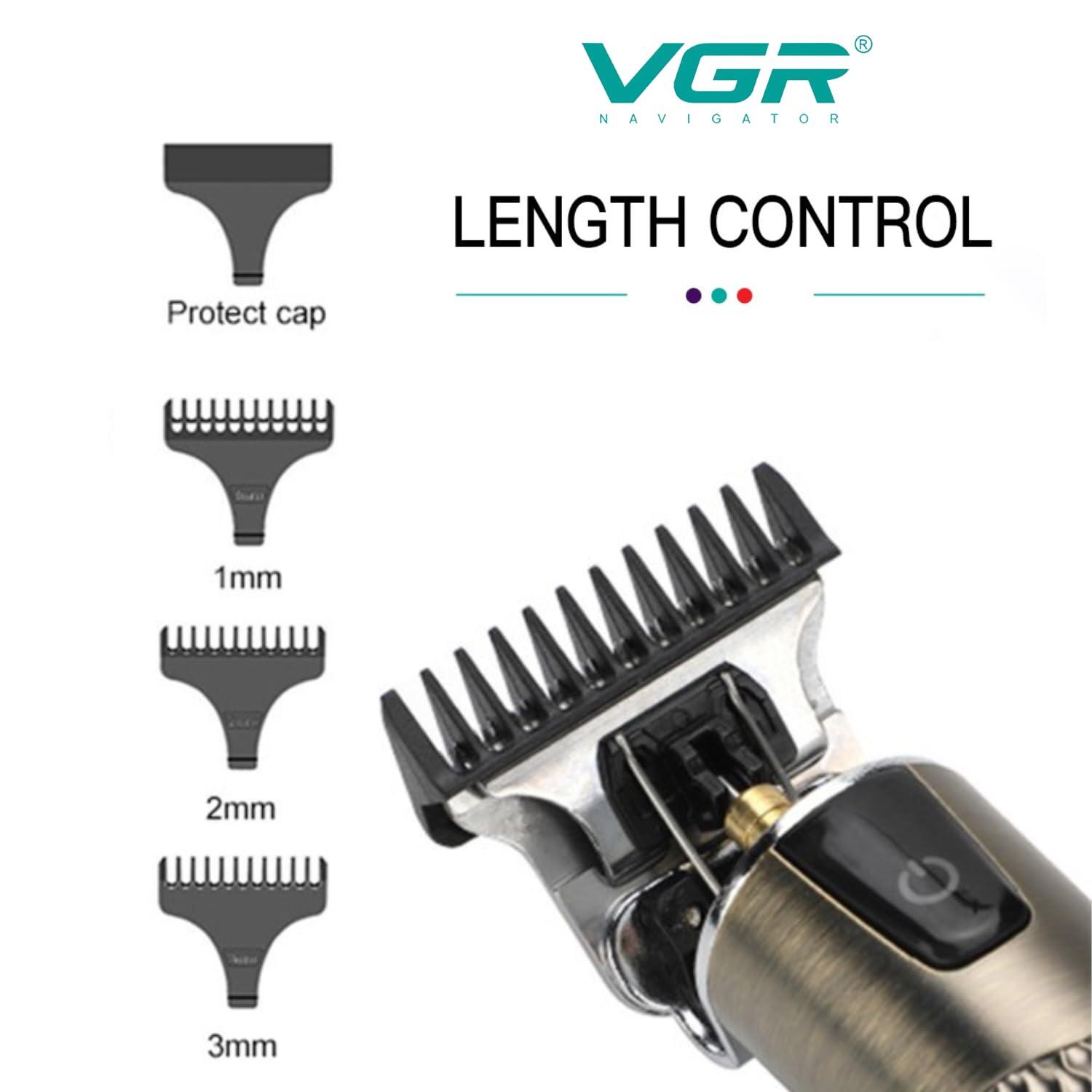 VGR VGR V-983 Professional Pro Li Outliner Rechargeable Electric Cordless Hair Clippers Grooming Kits T-Blade Close Cutting 0mm Bald Head Clipper for Men Li-ion Battery 1500mAh 200 mins Runtime