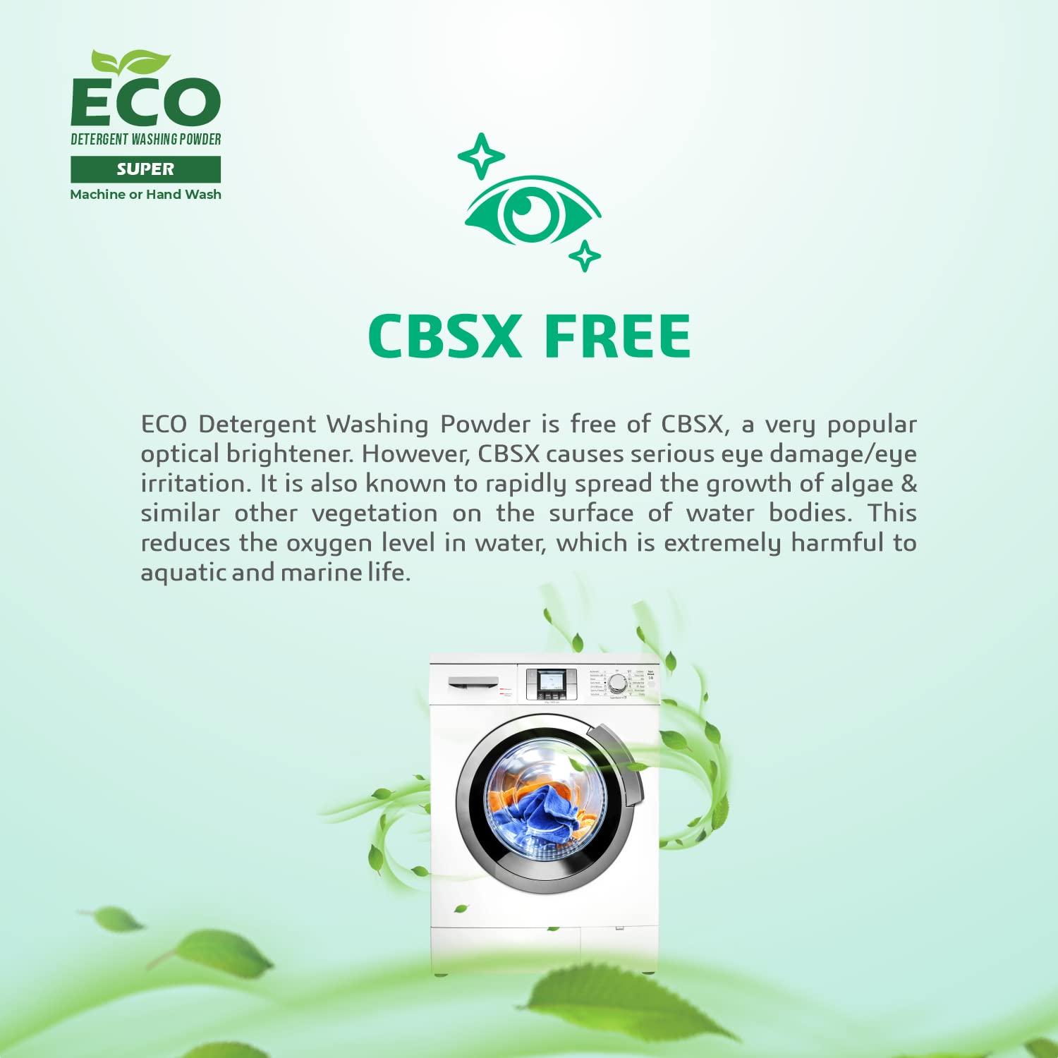 ECO ECO Detergent Washing Powder No Harmful Ingredients | made with Natural ingredients, Phosphate free No Sulphates, No Caustics | Laundry Detergent Powder for Front & Top Load (1 Kg, Super)