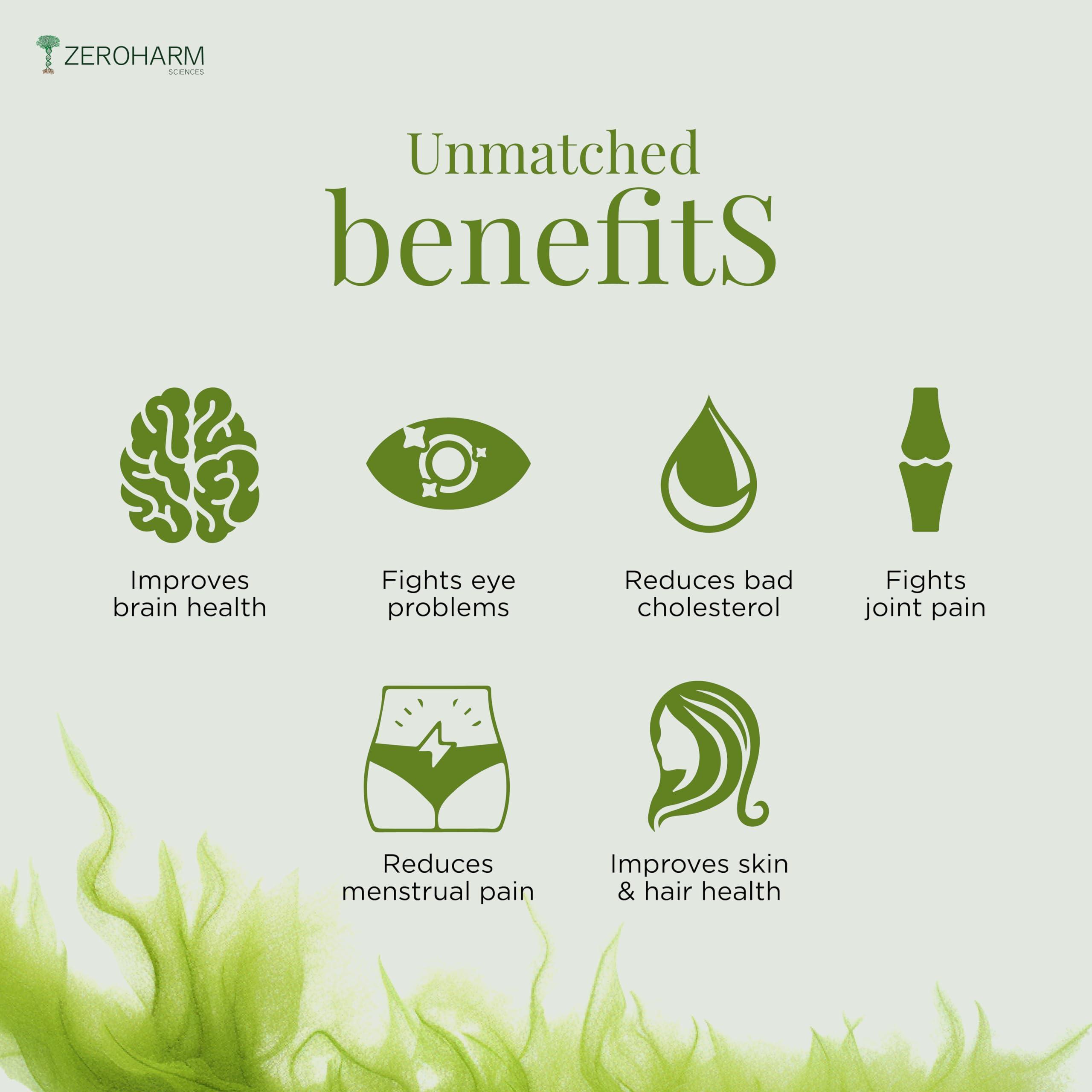 ZEROHARM ZEROHARM Vegan Omega (EPA+DHA) | Supplement for men, women, and kids | Better health for the eyes, skin, muscles, bones, and joints | Sourced from algae | 60 Caps