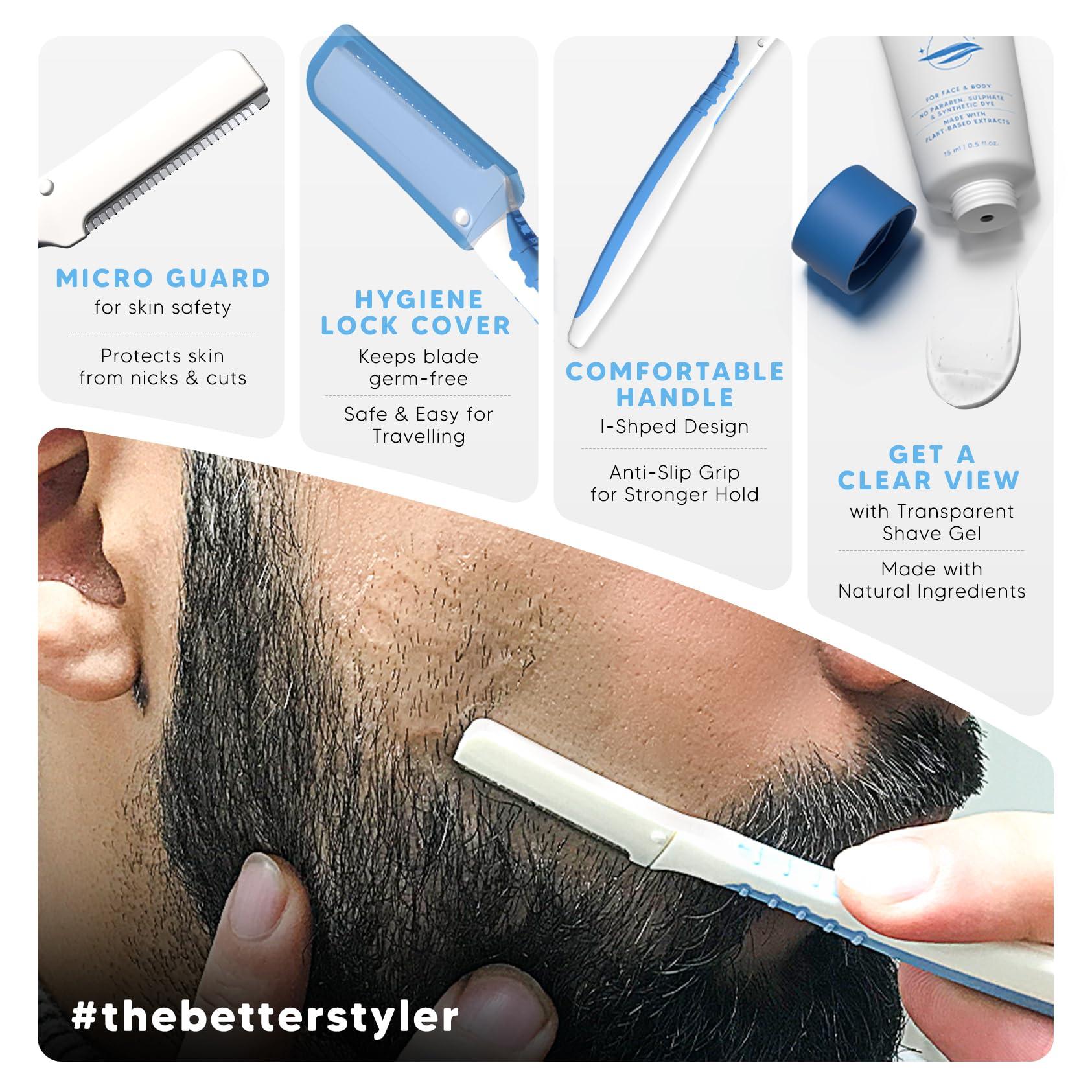 LetsShave LetsShave Pro Styler for Men Beard, Reusable, Pack of 3, +1 Transparent Shave Gel 15ml, Beard Shaper, Multi Grooming, Face Razor for Men, Beard Pen Styler, 60 Days of Styling
