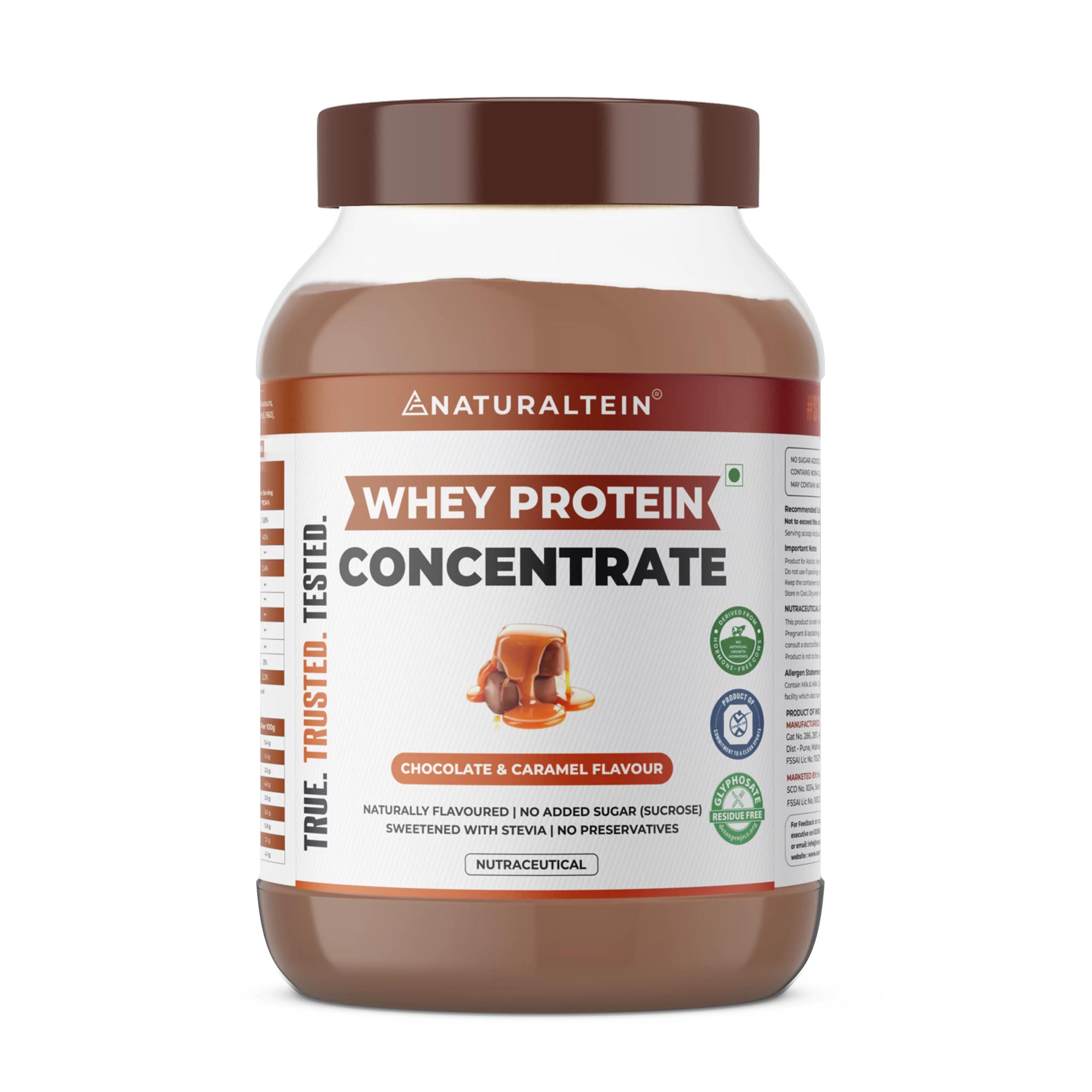 NATURALTEIN NATURALTEIN Natural Whey Protein Concentrate Chocolate Caramel - 1 kg (Naturally flavored, Non GMO, No Artificial Sweeteners)