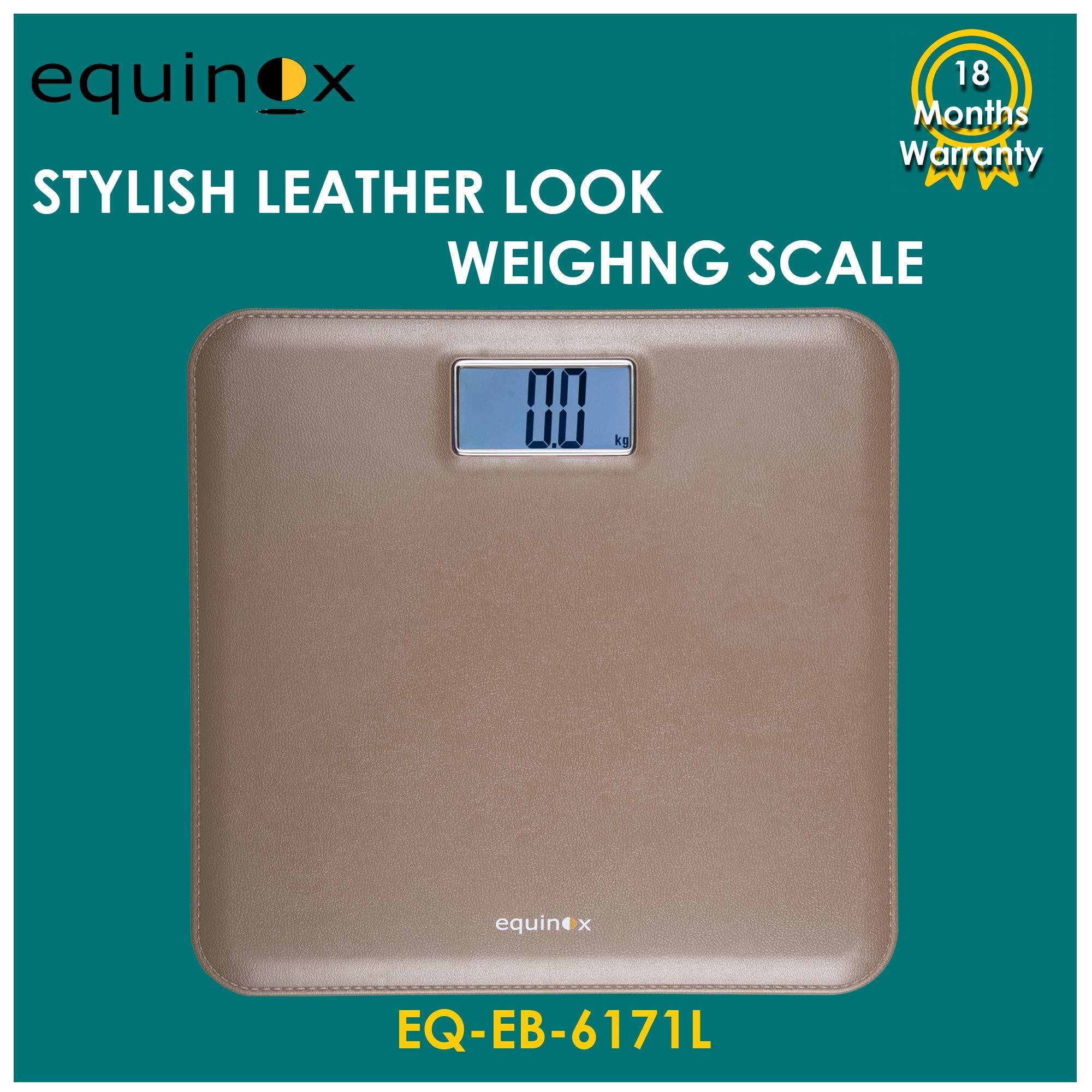 Equinox Equinox Personal Digital Weighing Scale EQ-EB-6171L for body weight, Leather look with ABS platform, Large LCD display with Backlight, Ultra Lightweight, 18 months warranty (Brown)