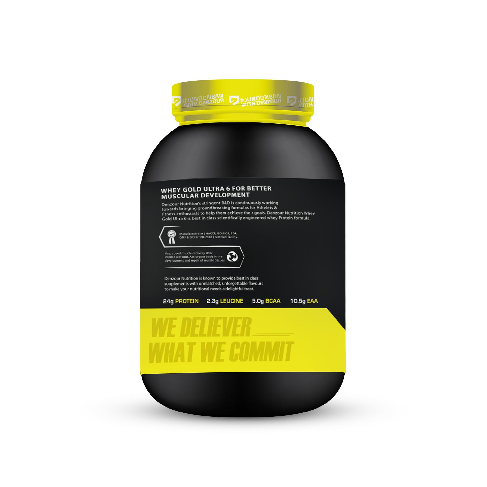 DENZOUR NUTRITION DENZOUR NUTRITION Whey Gold Ultra 6 Starter With 24g Protein | Support Muscle Growth And Maintain A Lean Physique- Dark Chocolate Flavour, 1.05 Kg/2.3 lbs (29 Servings)