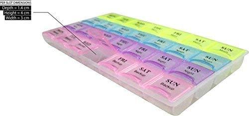 JD SHOP JD SHOP 7 day 28 Slot Weekly Pill Box Medicine Tablet Holder Dispenser Holder Storage.(Multi-color)