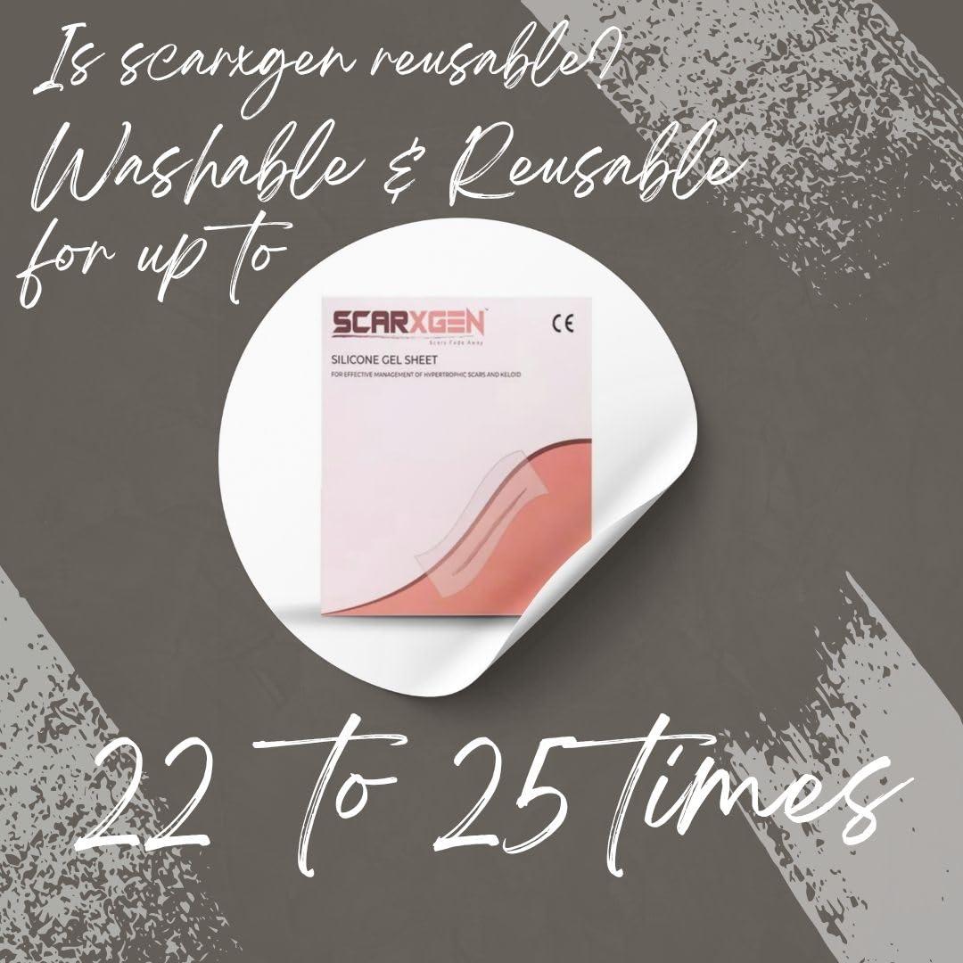 SCARXGEN Scarxgen Silicone Gel Sheet | Scar Sheet | Scars, Cuts and Scrapes, Laparoscopic scar | Reusable and Washable Sheet | Keloid and Hypertrophic scar I Visible scar reduction (3CMX20CM(BOX OF 1 UNIT))