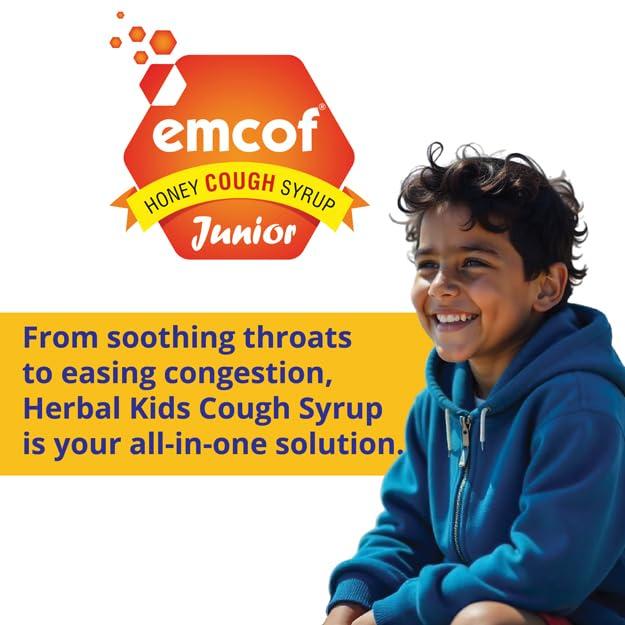 Medopharm Wellness Emcof Honey Cough Syrup For Kids Formulated With Natural Ingredients | Help To Relieve Dry And Chesty Cough In Kids | Fast-acting Relief For Dry & Chesty Cough Non-drowsy & Alcohol-free - 100ml Pack
