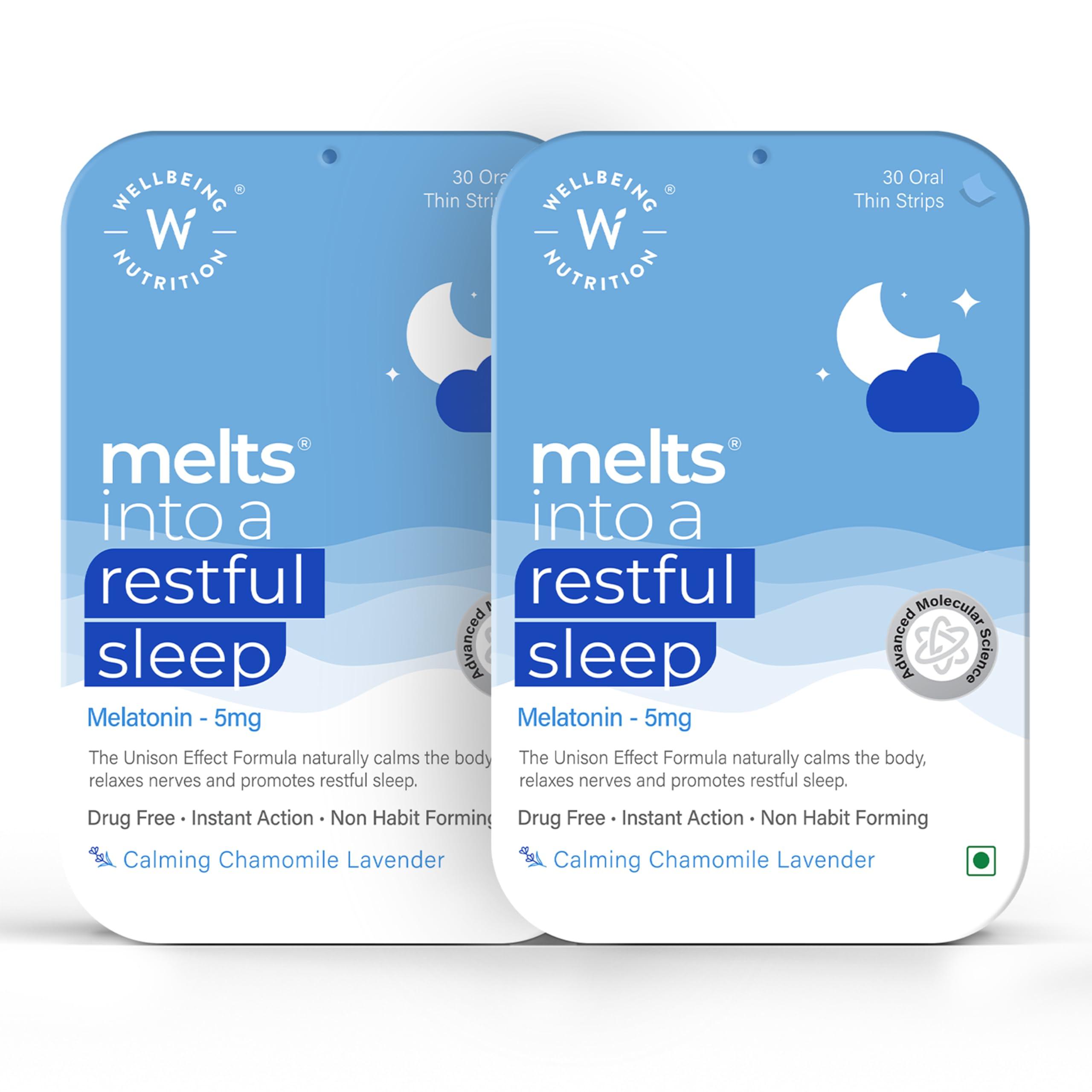 WELLBEING NUTRITION Wellbeing Nutrition Melts Restful Sleep Strips | Plant-Based Melatonin 10mg for Better Sleep & Stress Relief with Chamomile, Tagara, L-Theanine | Helps You Fall Asleep Fast | 60 Oral Thin Strips