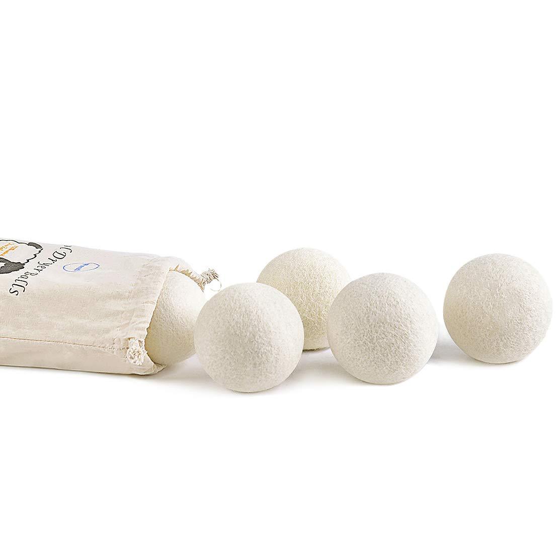 Wantell Wool Dryer Balls 6-Pack XL Laundry Dryer Balls Reusable Natural Fabric Softener New Zealand Organic Wool Handmade Reduce Wrinkles & Shorten Drying Time by WANTELL (White, XL)