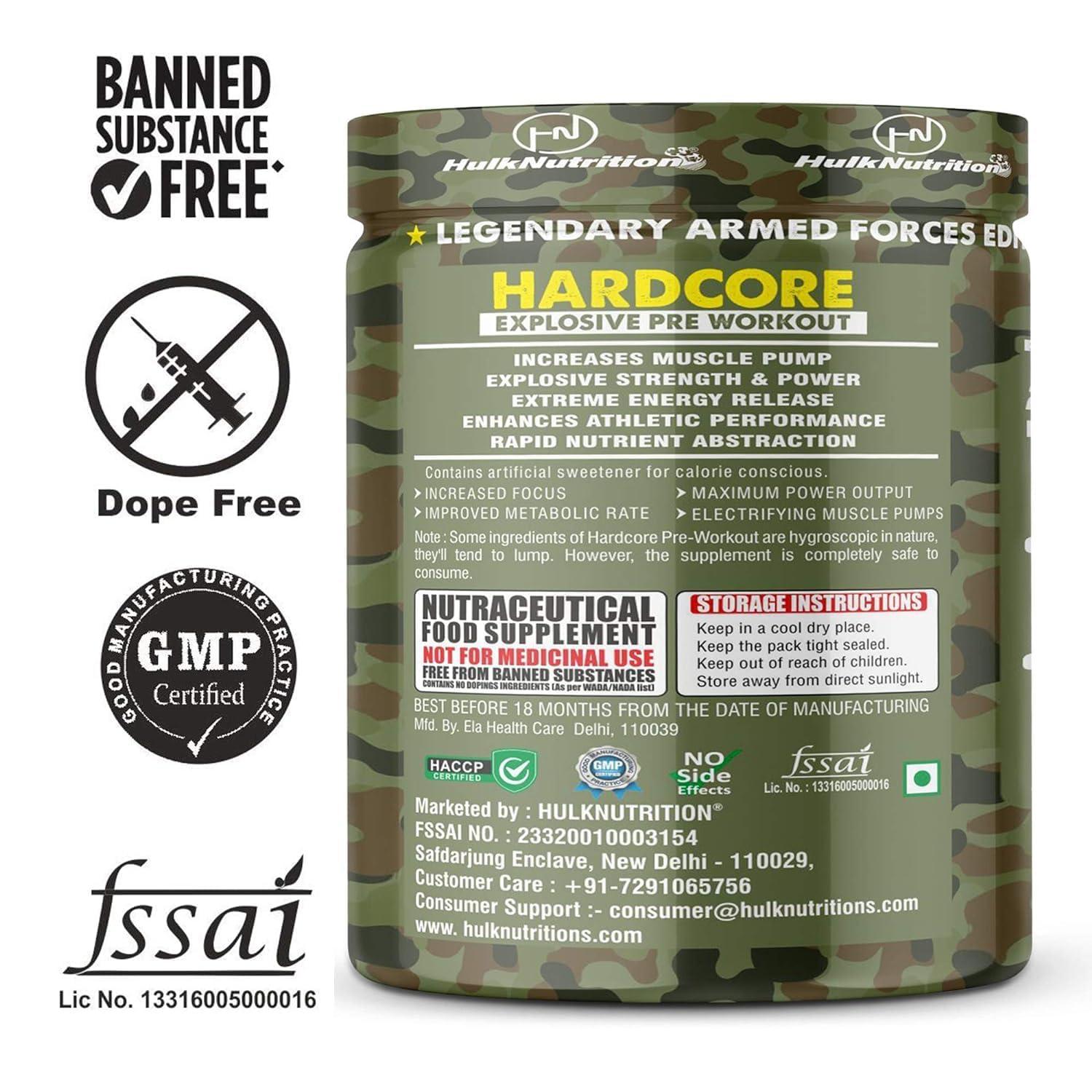 HulkNutrition Hulk Nutrition Hardcore Pre-Workout Supplement, Energy Drink with Creatine Monohydrate, Arginine AAKG, Beta-Alanine, Explosive Muscle Pump, Caffeinated Punch - For Men & Women [30 Servings, Warrior Apple] Free Gallon Shaker Bottle