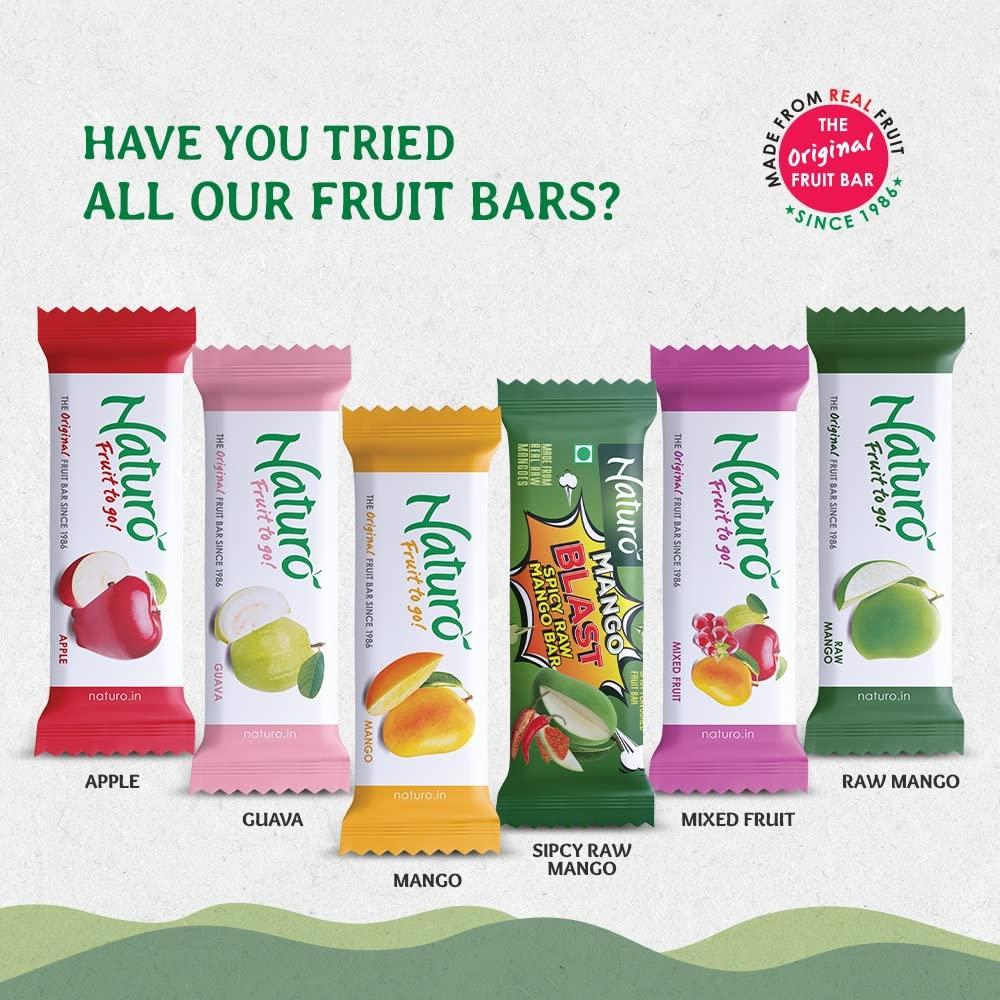 Naturo Naturo Assorted Fruit Bars Gift Box (Green) | Pack of 5 Gift Boxes (20 Fruit Bars per box) | Mango + Apple + Guava + Raw Mango + Mixed Fruit | No Preservatives, Artificial Colour or Flavours