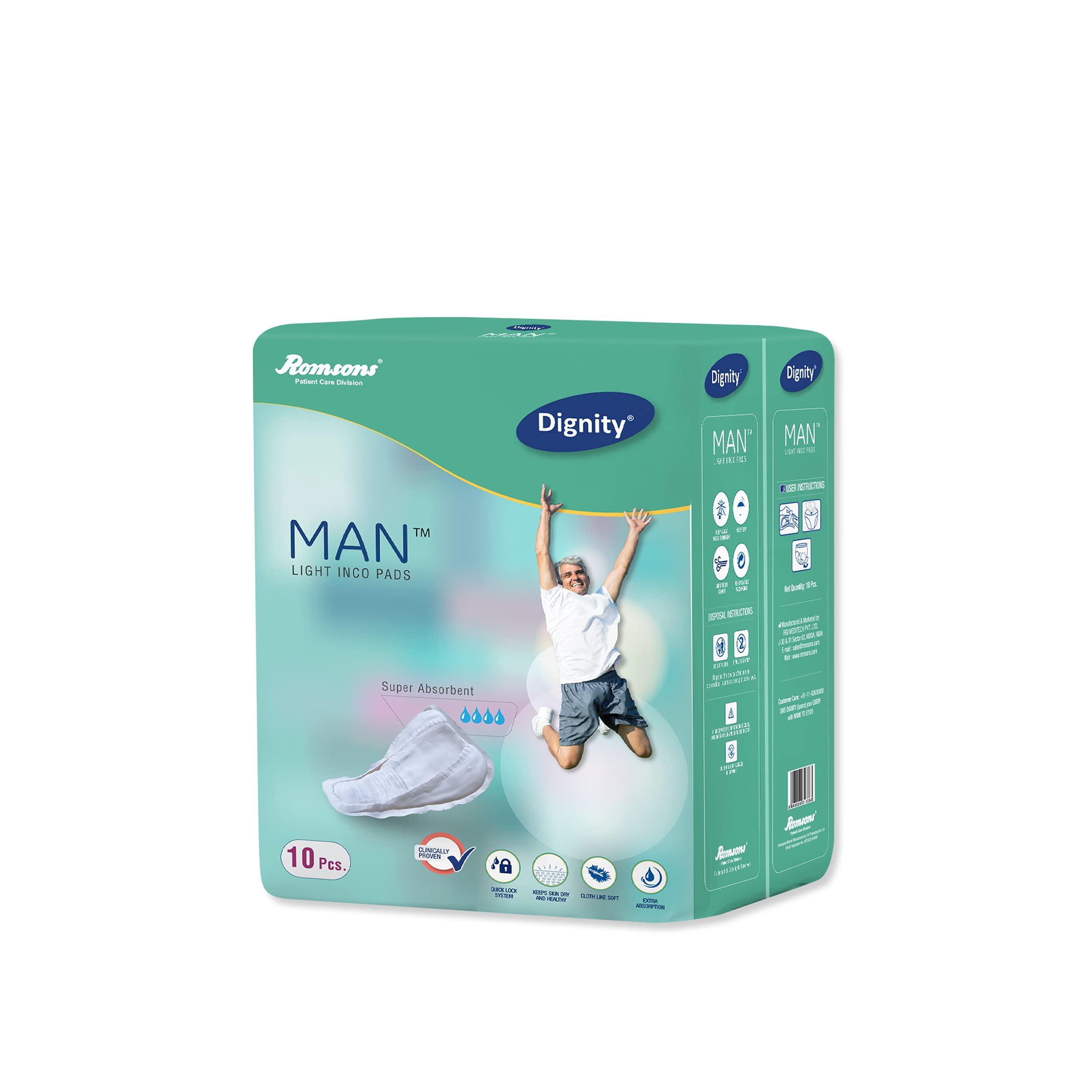 DIGNITY DIGNITY Men Man Light Incontinence Pads For Leakage Protection, Light Absorption Male Incontinence Pads, 10 Pads/Pack (Pack Of 3) 30 Pads