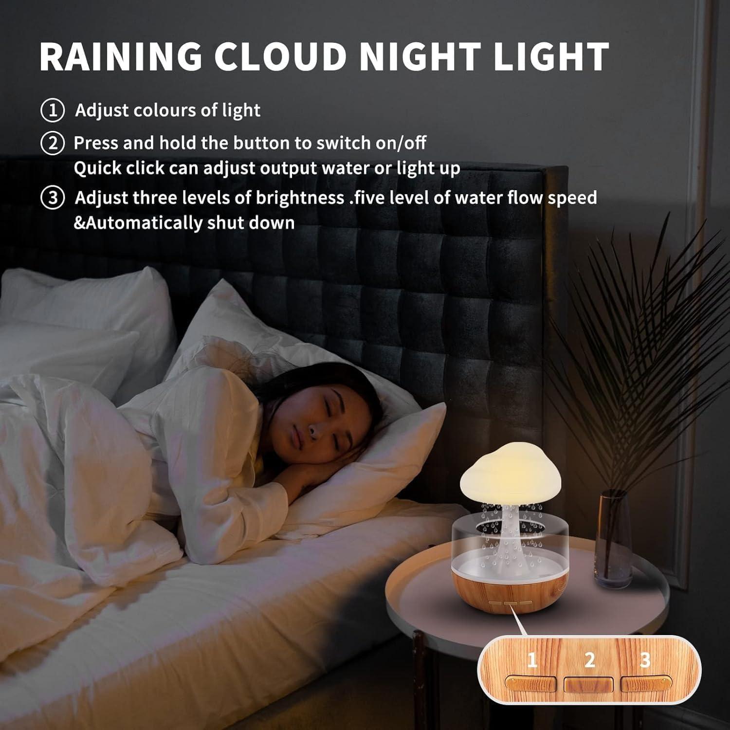 Hirti Hirti Rain Cloud Night Light Aromatherapy Essential Oil Diffuser Micro Humidifier Desk Fountain Bedside Sleeping Relaxing Mood Water Drop Sound (MultiColor)