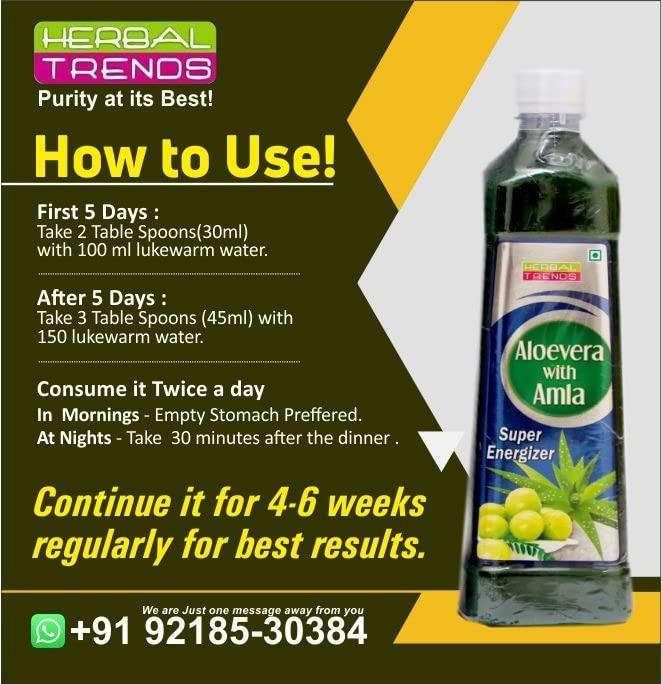Herbal Trends Herbal Trends Aloe Vera with Amla Juice Super Energizer - Pure, Fresh, Undiluted, 100% Natural -1 Litre- Himachal Pradesh