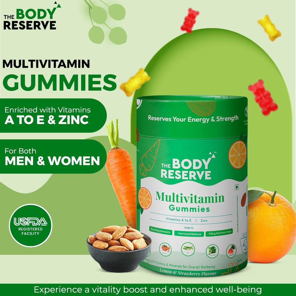 The Body Reserve The Body Reserve Multivitamin Gummies With Kids Multivitamin Gummies Combo For Men Women Lemon and Strawberry Flavourd Immunity Boost And Kids Growth Develop Gummies, (30 Each, Pack of 2)