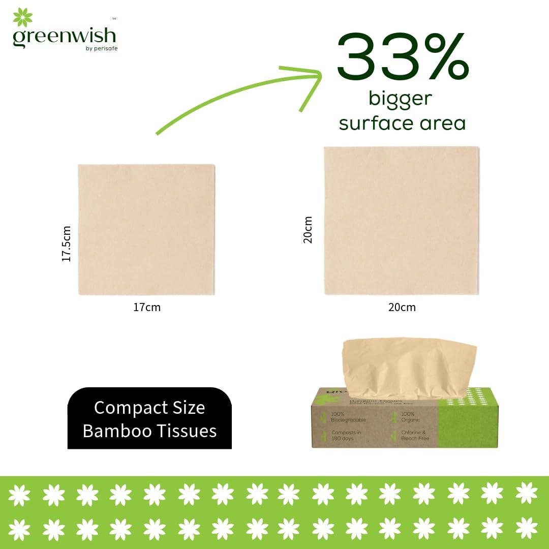 GREENWISH Greenwish Bamboo Soft Facial Tissue Box-100pulls (Pack of 6), 100% Biodegradable, Eco friendly and Chemical Free, Car Tissue Box