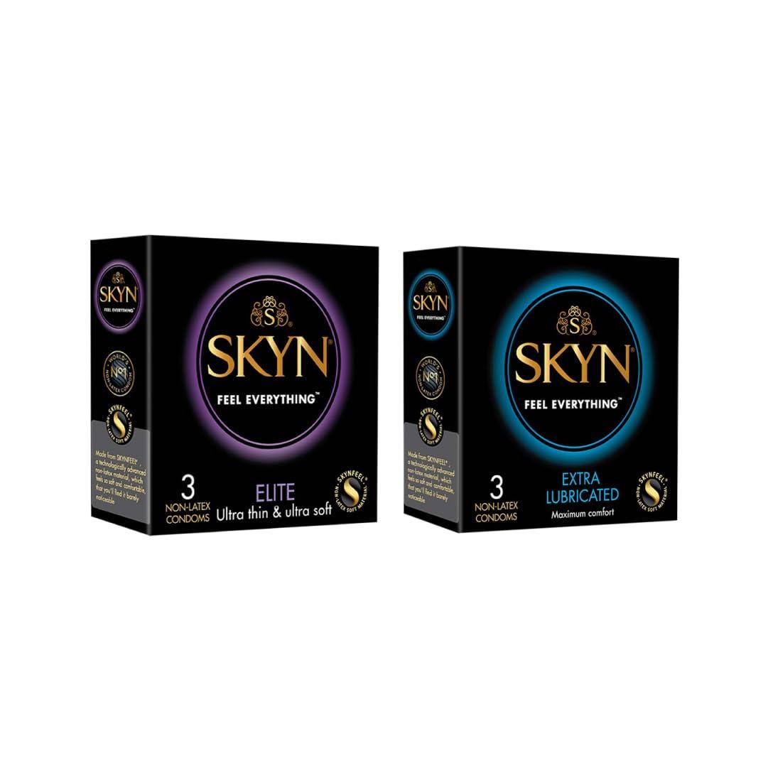 SKYN SKYN Elite ultra thin and ultra soft premium condom 3p and SKYN Extra Lube super soft premium male condom for superior comfort 3p (Pack of 6 non Latex condoms)