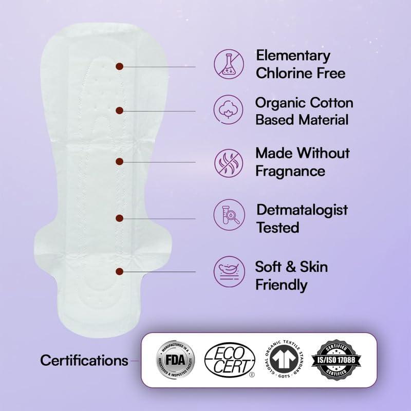 Flawsome Flawsome 100% Organic Sanitary Pads | High Absorption | Cotton Sanitary Pads| With Paper Disposal Pouches | Soft and Rash Free | Toxin-Free | Size - L | Pack of 30