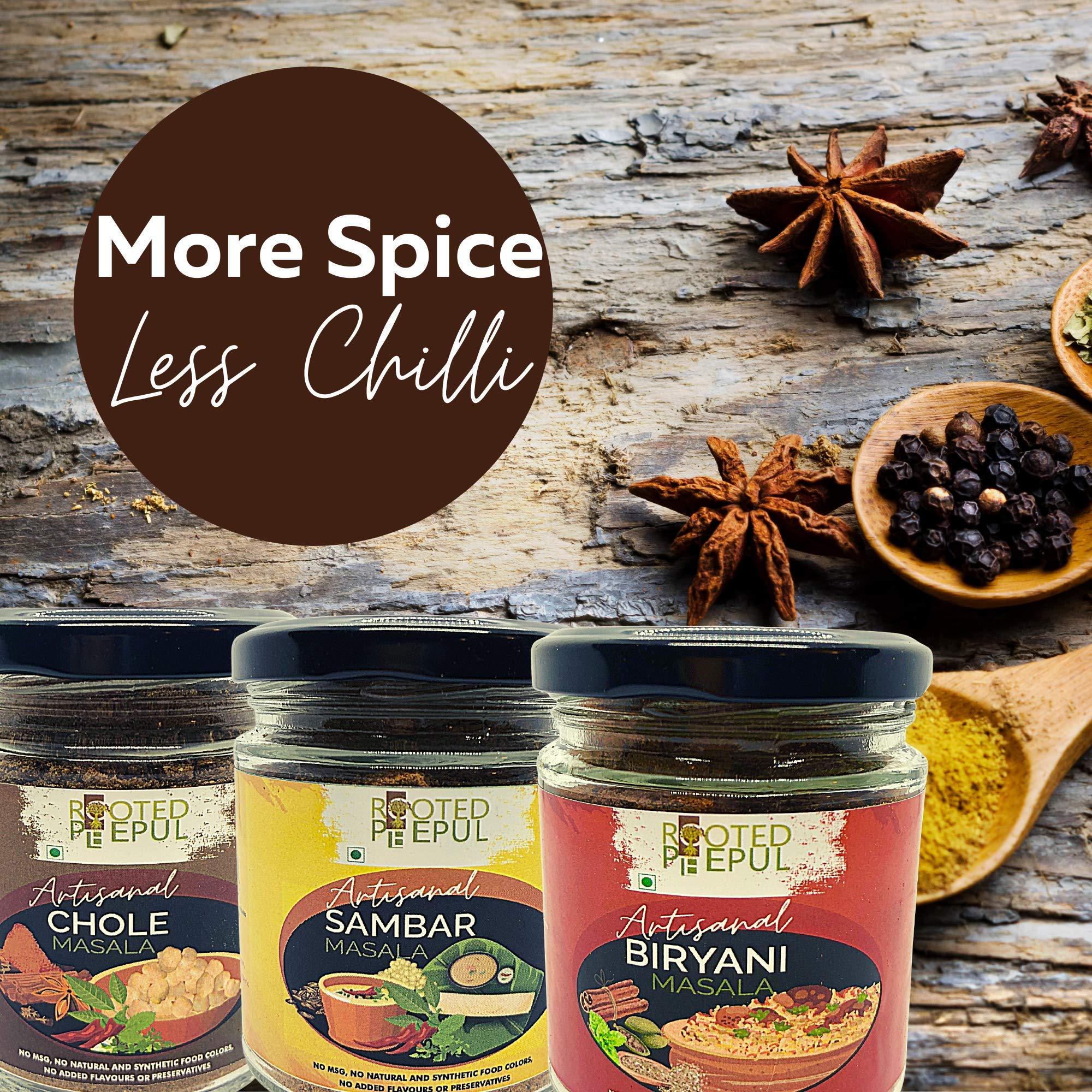 ROOTED PEEPUL Rooted Peepul Artisanal Biryani Masala, Chola Masala, Sambar Masala|less Chilli More Spice| (75g X 3)