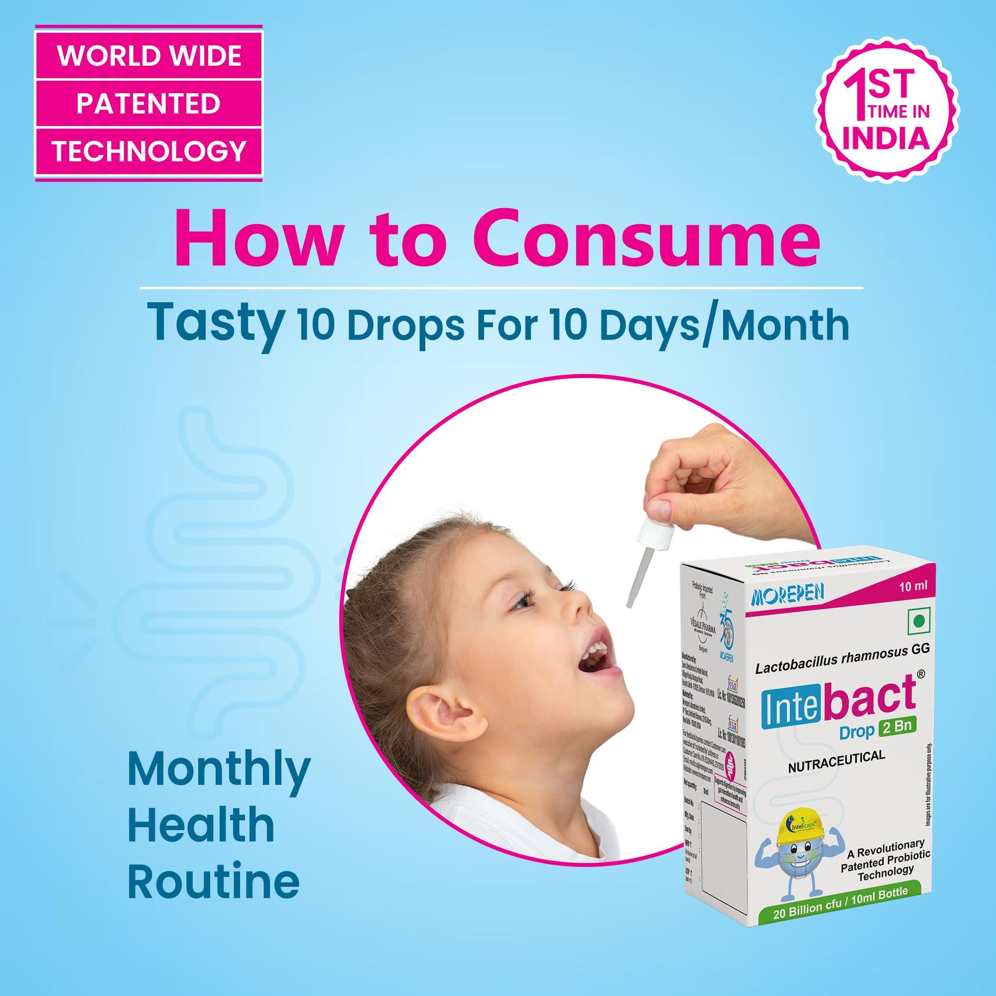 MOREPEN Morepen INTEBACT DROPS 2BN Probiotics Supplement Lactobacillus Bacteria support Gut Digestive Health & Immunity Booster for Men Women 10ML Pack