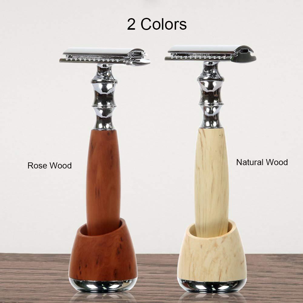 Qnotici Razor Shaving Kit Double Edge Safety Razor with Stand Aluminum Alloy Handle Manual Beard/Mustache Removal Tool Kit