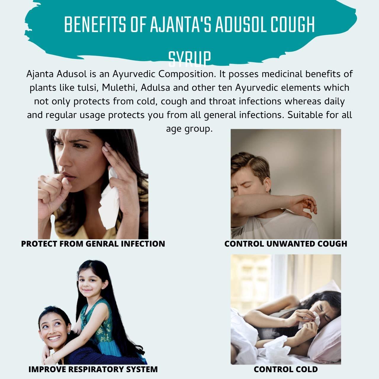 ADUSOL Ajanta\'s Adusol Ayurvedic Adulsa Cough Syrup Prevent Cold Wet Dry Cough Good For kids & Adults, 200 ml
