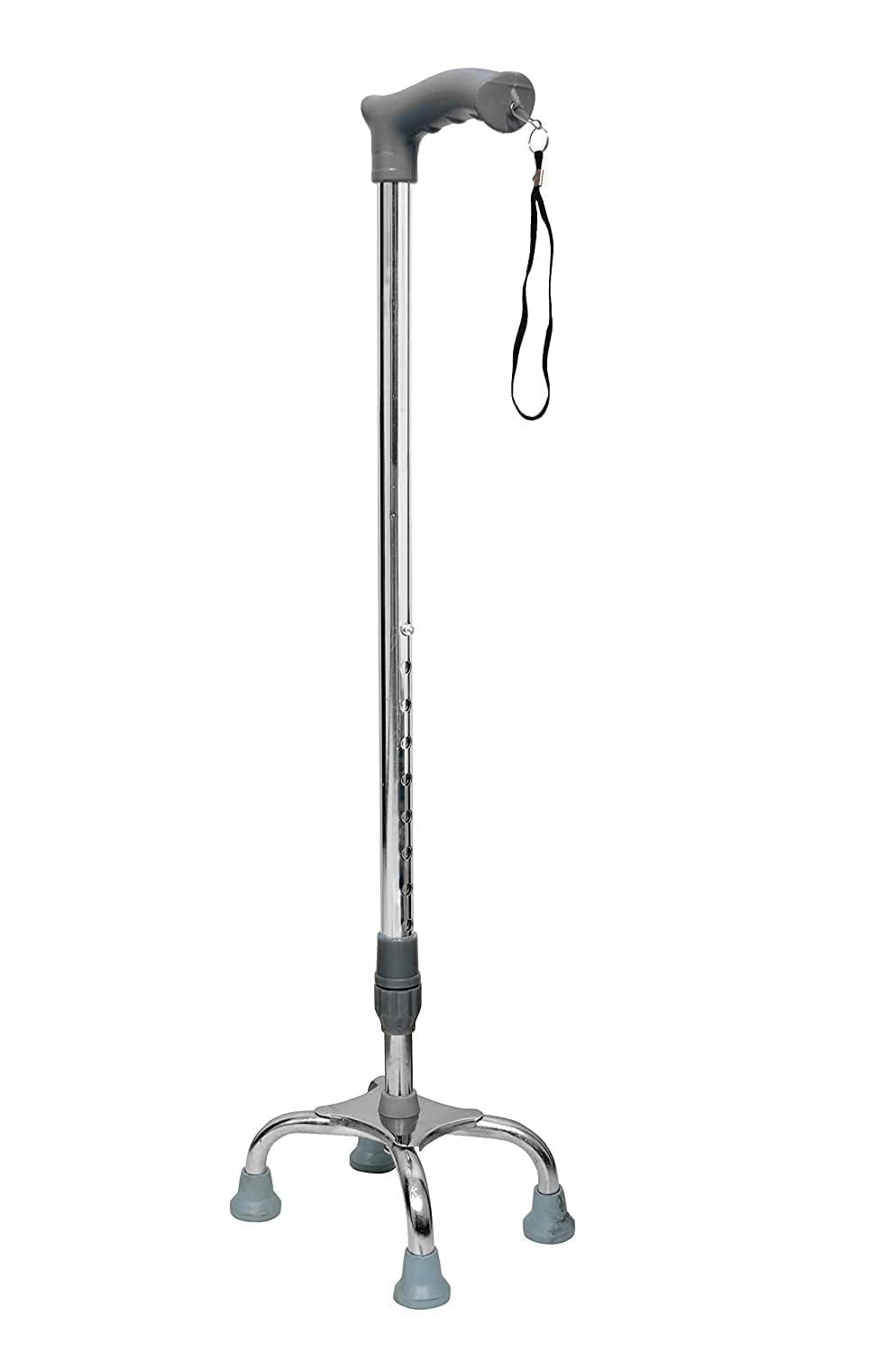 KDS SURGICAL kds surgical 4 Leg Chrome Grey Height Adjustable Men/Women/Old Age People Patient Walking Stick (Grey)